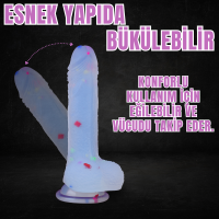19 CM Renkli Benekli Ultra Yumuşak Dokulu Şeffaf Realistik Yapay Penis Dildo 