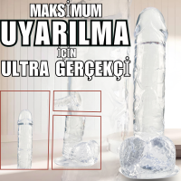 22 CM Realistik Jel Dokulu  Ultra Yumuşak Şeffaf Yapay Penis Dildo 