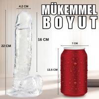 22 CM Realistik Jel Dokulu  Ultra Yumuşak Şeffaf Yapay Penis Dildo 