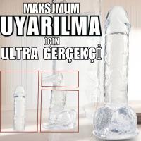 22 CM Realistik Jel Dokulu  Ultra Yumuşak Şeffaf Yapay Penis Dildo 