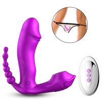 Şarjlı Uzaktan Kumandalı Isıtmalı G-Spot ve Klitoris Emiş Uyarıcı Giyilebilir 3 in 1 Yapay Penis Anal Vibratör