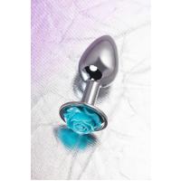 Mavi Taşlı Özel Gül Tasarımlı Metal Anal Plug Tıkaç