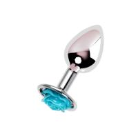 Mavi Taşlı Özel Gül Tasarımlı Metal Anal Plug Tıkaç
