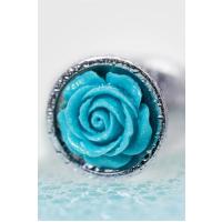 Mavi Taşlı Özel Gül Tasarımlı Metal Anal Plug Tıkaç