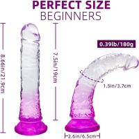 Realistik Jel Dokulu Testissiz Ultra Yumuşak Şeffaf Mor Yapay Penis Dildo 